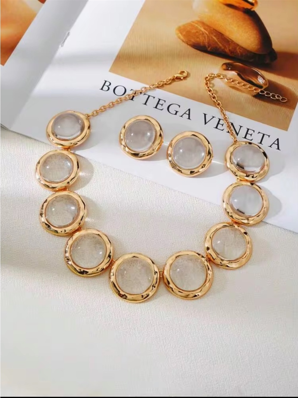 Gold-Tone Clear Stone Statement Necklace & Stud Earrings Set - Picture 9 of 12